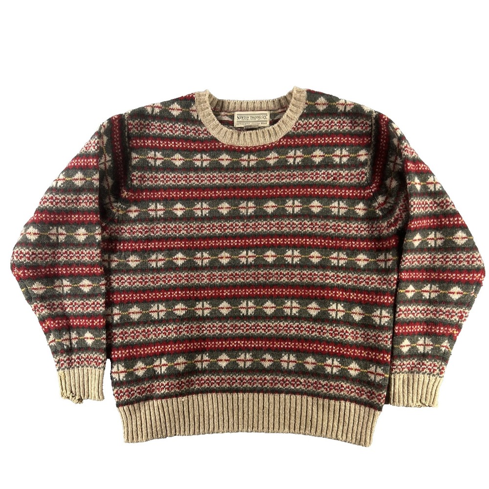 Vintage Newton Trading Co. Sweater‎ Men's Large 100% Wool Striped Grandpa Indie